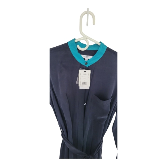 Equipment Ravena Navy Blue & Turquoise Silk Blend Dress - Size Medium NWT - Picture 2 of 10